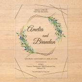 Luxury Greenery Berry Geometric Gold Wedding  Acryl Uitnodigingen (Voorkant)