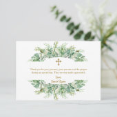 Luxury Greenery Gold Cross Baptisme Bedankkaart (Staand voorkant)