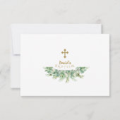 Luxury Greenery Gold Cross Baptisme Bedankkaart (Achterkant)