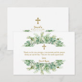 Luxury Greenery Gold Cross Baptisme Bedankkaart (Voorkant / Achterkant)