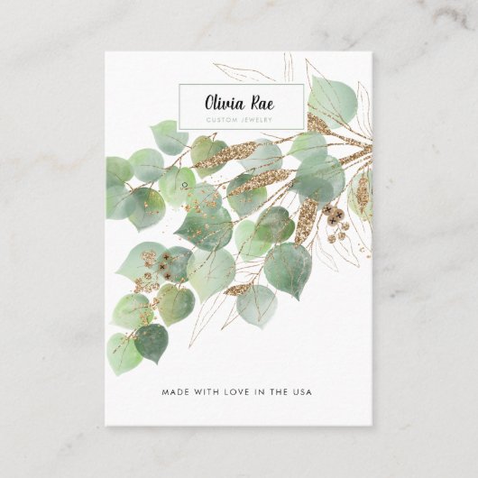 Luxury Greenery Gold Leaf Jewelry Display Kaart Visitekaartje (Voorkant)