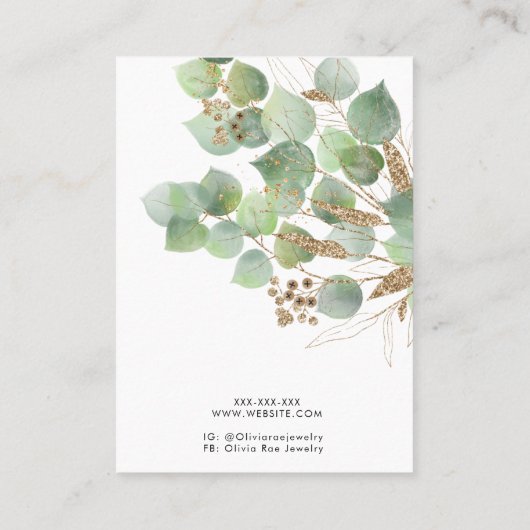 Luxury Greenery Gold Leaf Jewelry Display Kaart Visitekaartje (Achterkant)