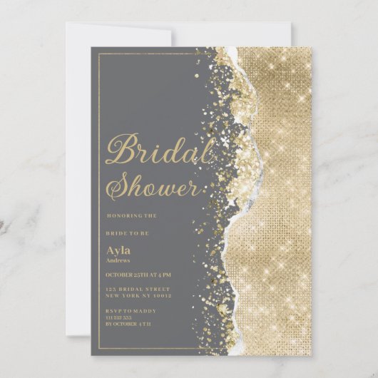 Luxury grey gold glitter classy Bridal Shower Kaart (Voorkant)