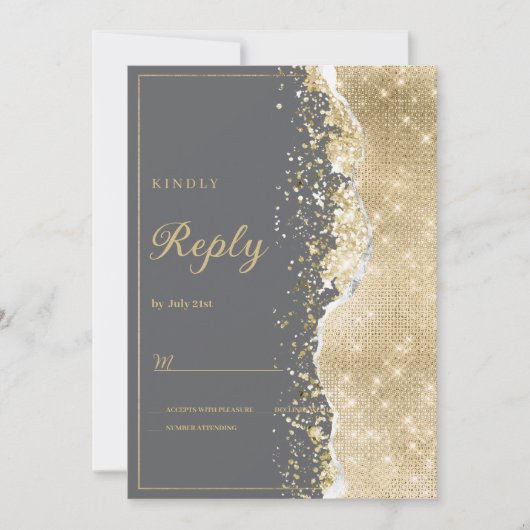 Luxury grey gold glitter classy RSVP  Kaart (Voorkant)