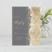 Luxury grey gold glitter classy RSVP  Kaart (Staand voorkant)