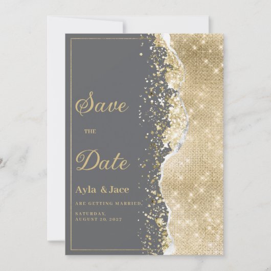 Luxury grey gold glitter classy Save the Date  Kaart (Voorkant)