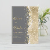 Luxury grey gold glitter classy Save the Date  Kaart (Staand voorkant)