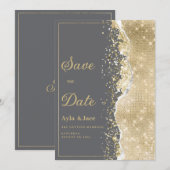 Luxury grey gold glitter classy Save the Date  Kaart (Voorkant / Achterkant)