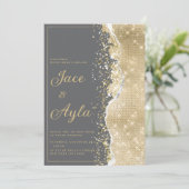 Luxury grey gold glitter classy Wedding Kaart (Staand voorkant)