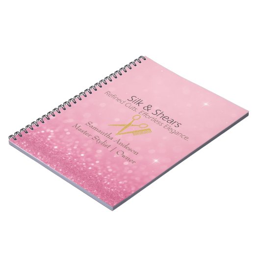 Luxury Hair Studio | Roze Glitters en Gouden Logo  Notitieboek (Linkerzijde)