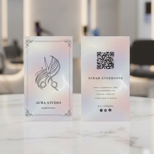Luxury Hair Stylist with QR Code Holographic Visitekaartje