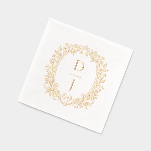 Luxury Hand Drawn Floral Vine Crest Monogram Folie Servetten (Links)
