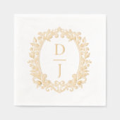 Luxury Hand Drawn Floral Vine Crest Monogram Folie Servetten (Voorkant)