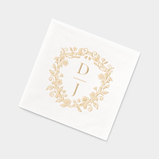 Luxury Hand Drawn Floral Vine Crest Monogram  Folie Servetten (Links)