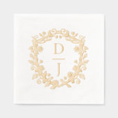 Luxury Hand Drawn Floral Vine Crest Monogram  Folie Servetten (Voorkant)