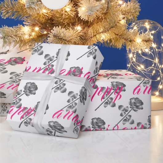 Luxury Happy Floral Silver 25th Jubileum Cadeaupapier (Feestdagen)