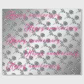 Luxury Happy Floral Silver 25th Jubileum Cadeaupapier (Vlak)