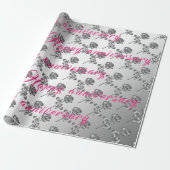 Luxury Happy Floral Silver 25th Jubileum Cadeaupapier (Uitgerold)