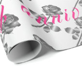 Luxury Happy Floral Silver 25th Jubileum Cadeaupapier (Rol Hoek)