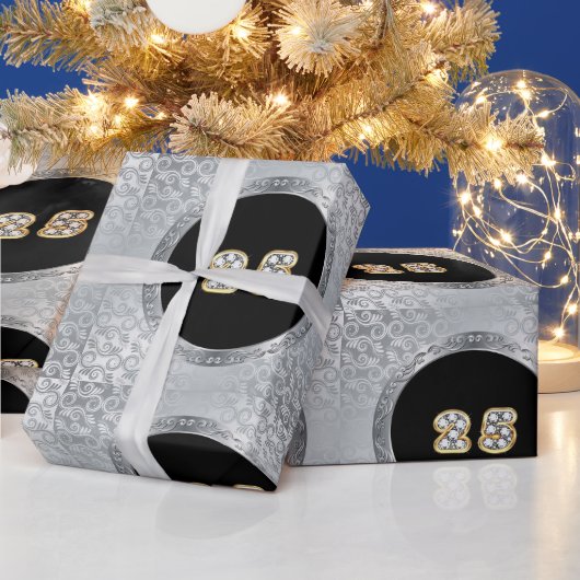 Luxury Happy Silver 25th Jubileum Cadeaupapier (Feestdagen)