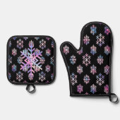 Luxury Holographic Snowflake Christmas Collection Ovenwant & Pannenlap Set (Voorkant)