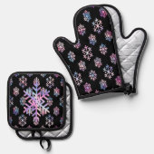 Luxury Holographic Snowflake Christmas Collection Ovenwant & Pannenlap Set (Voorkant / Achterkant)