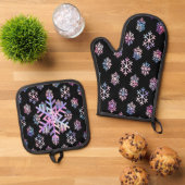 Luxury Holographic Snowflake Christmas Collection Ovenwant & Pannenlap Set (Top down)