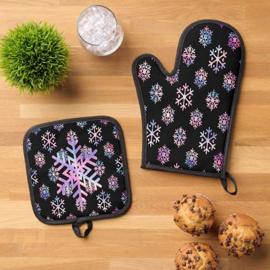 Luxury Holographic Snowflake Christmas Collection Ovenwant & Pannenlap Set (Top down)