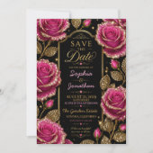 Luxury Hot Pink Glitter Rose Save The Date (Voorkant)