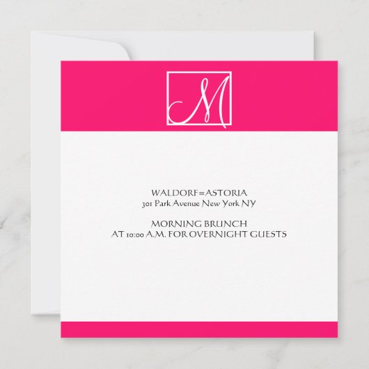 Luxury Hot Pink Monogram Weddenschap Kaart (Achterkant)