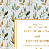 Luxury Hunter Green Gold Leaves Wedding Invitation Kaart