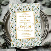 Luxury Hunter Green Gold Leaves Wedding Invitation Kaart