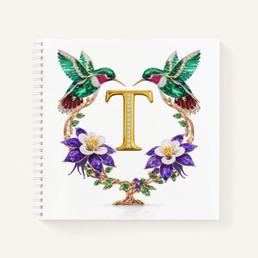 Luxury Initial T Wedding Hummingbird Jewel Gift Notitieboek (Voorkant)