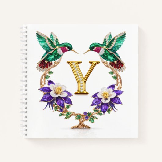 Luxury Initial Y Hummingbird Jeweled Wedding Gift Notitieboek (Voorkant)