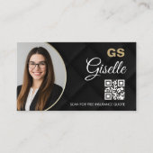 Luxury Insurance Agent Black Photo QR Code  Visitekaartje (Voorkant)