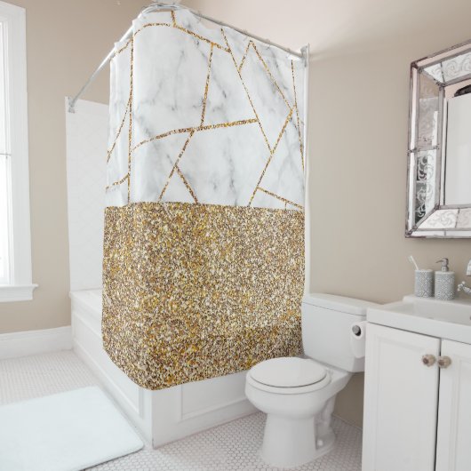 Luxury interior Marble Stone Glitter Shower Curtai Douchegordijn (In situ)