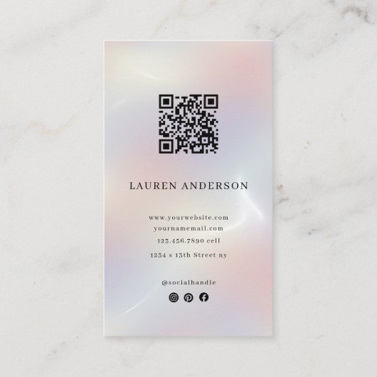 Luxury Iridescent with QR Code Holographic Visitekaartje (Achterkant)
