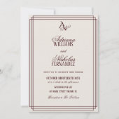 Luxury Ivory Burgundy Monogram Wedding Kaart (Voorkant)