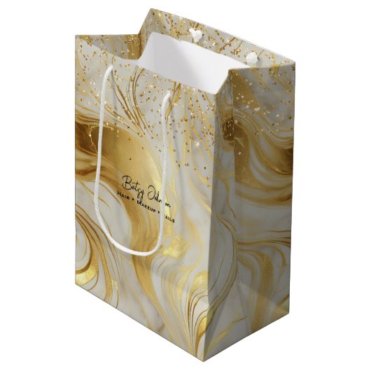 Luxury Ivory Marble and Gold Glitter Medium Cadeauzakje (Voorkant Gekanteld)