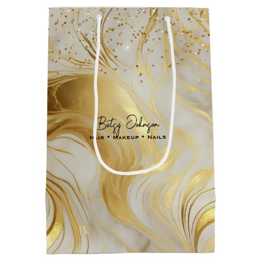 Luxury Ivory Marble and Gold Glitter Medium Cadeauzakje (Achterkant)