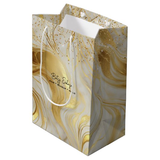 Luxury Ivory Marble and Gold Glitter Medium Cadeauzakje (Achterkant Gekanteld)