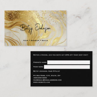 Luxury Ivory Marble and Gold Glitter Referral Card Visitekaartje