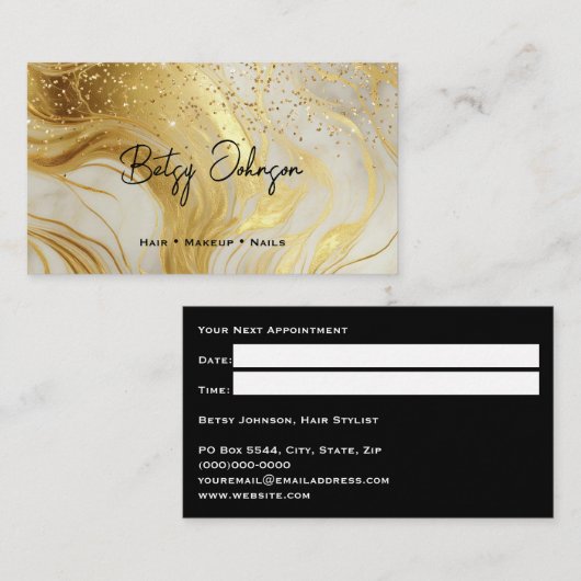 Luxury Ivory Marble Gold Glitter Appointment Card Visitekaartje (Voorkant / Achterkant)