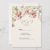 Luxury ivory pink white gold flowers RSVP  Kaart (Voorkant)