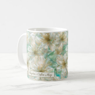 Luxury Jasmine Golden Sage Green Floral Script  Koffiemok