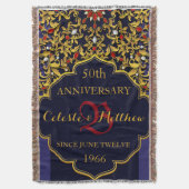 Luxury Jeweled Blue Red Gold Wedding Jubileum Deken (Voorkant Verticaal)