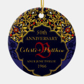Luxury Jeweled Blue Red Gold Wedding Jubileum Keramisch Ornament (Voorkant)