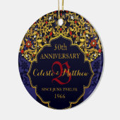Luxury Jeweled Blue Red Gold Wedding Jubileum Keramisch Ornament (Links)