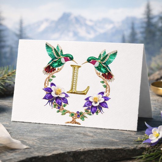 Luxury Jeweled Hummingbird Monogram L Wedding Bedankkaart
