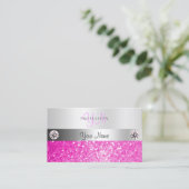 Luxury Jewels Silver Shimmer Pink Glitter Monogram Visitekaartje (Staand voorkant)